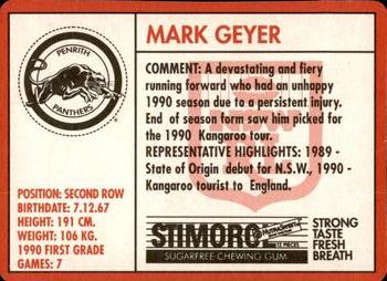 1991 Stimorol NRL #28 Mark Geyer Back